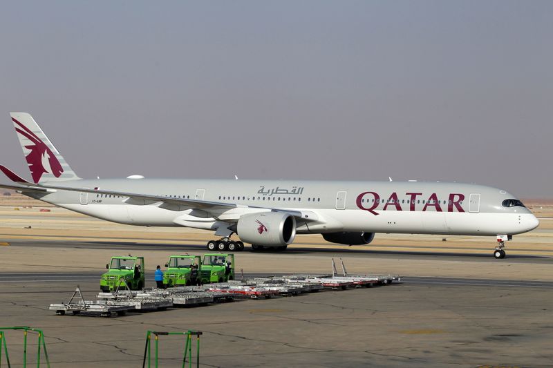 FILE PHOTO: Qatar Airways plane lands at the King Khalid
