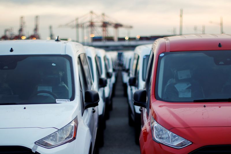 FILE PHOTO: Imported automobiles are parked in a lot at