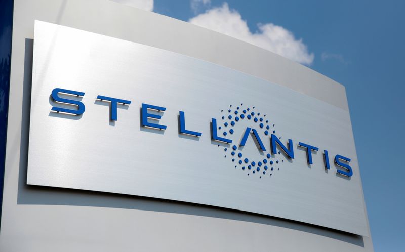 FILE PHOTO: A Stellantis sign is seen outside its headquarters