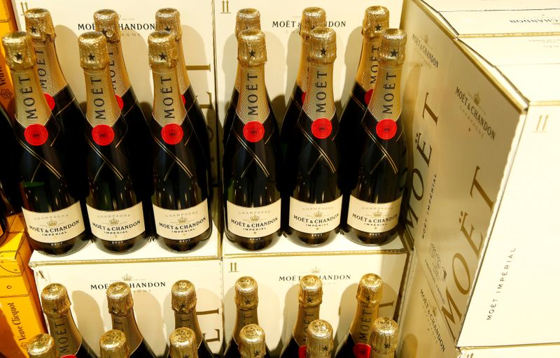 Bottles of French Moet & Chandon champagne are offered at