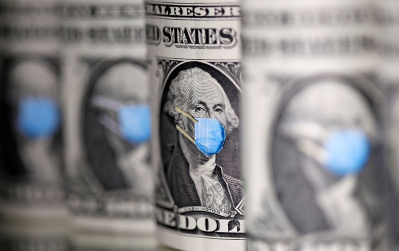 George Washington is seen with printed medical mask on the