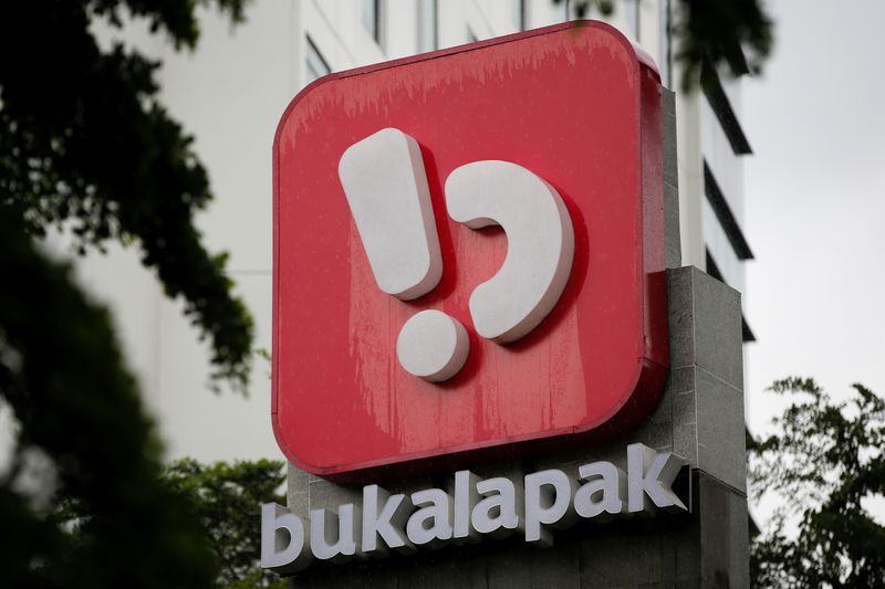 Logo of Bukalapak, an Indonesian e-commerce firm, is seen outside