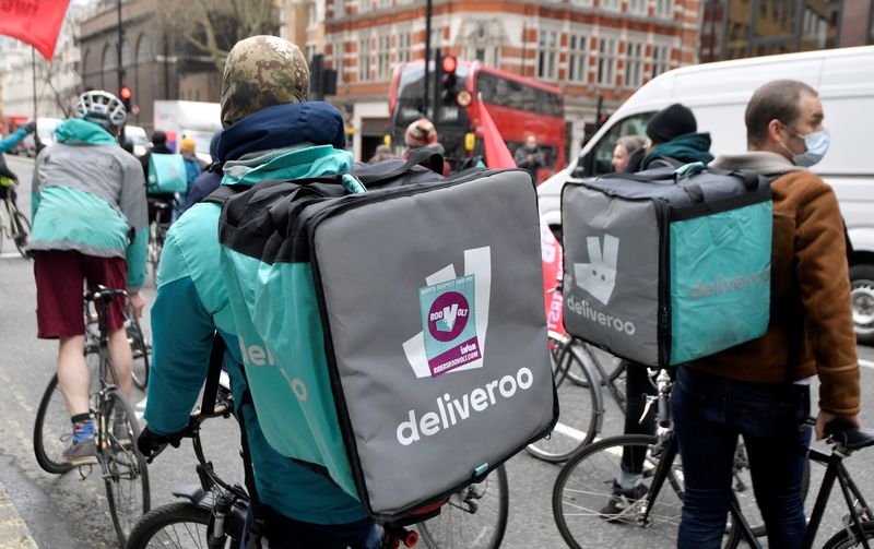 FILE PHOTO: Deliveroo riders demonstrate to push for improved working