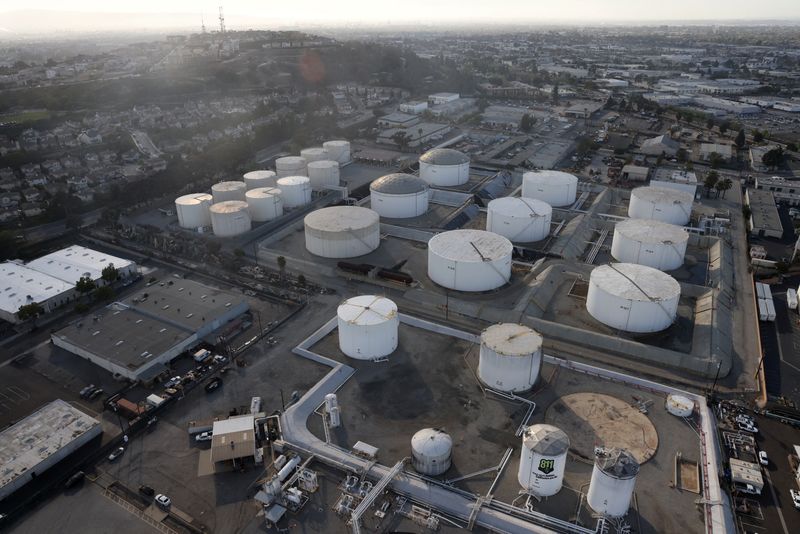 FILE PHOTO: Oil storage containers are seen, amid the coronavirus