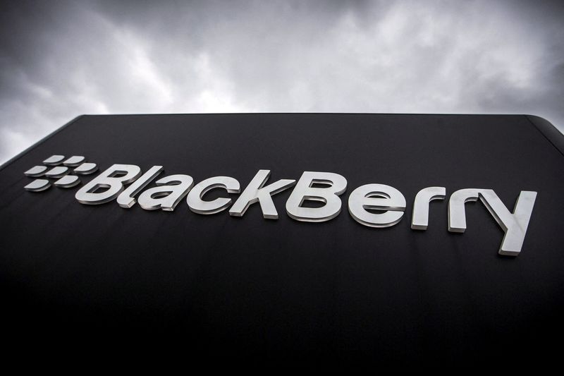 FILE PHOTO: A Blackberry sign is seen in front of