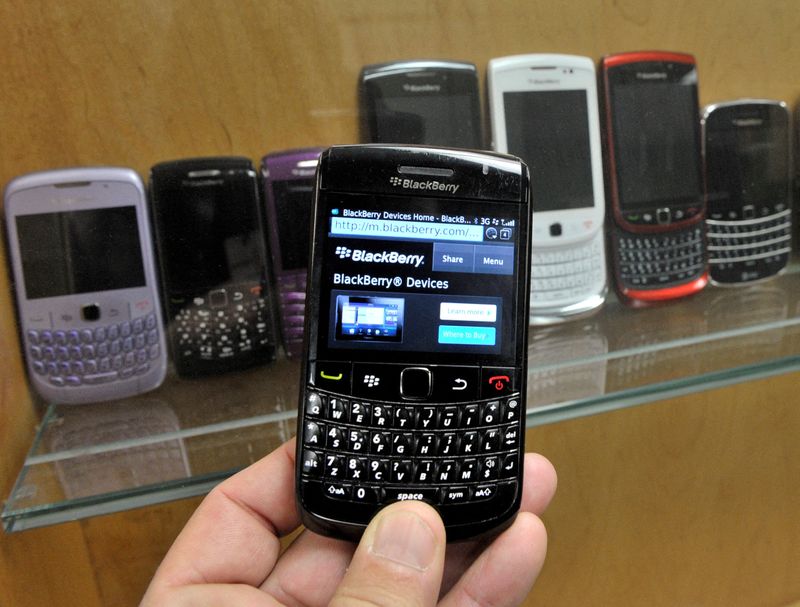 FILE PHOTO: A BlackBerry device is shown in front of