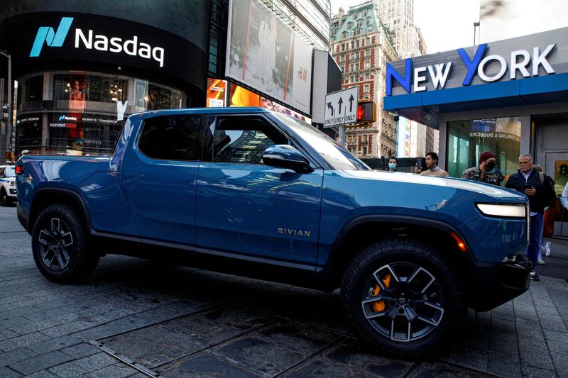 FILE PHOTO: A Rivian R1T pickup, the Amazon-backed electric vehicle