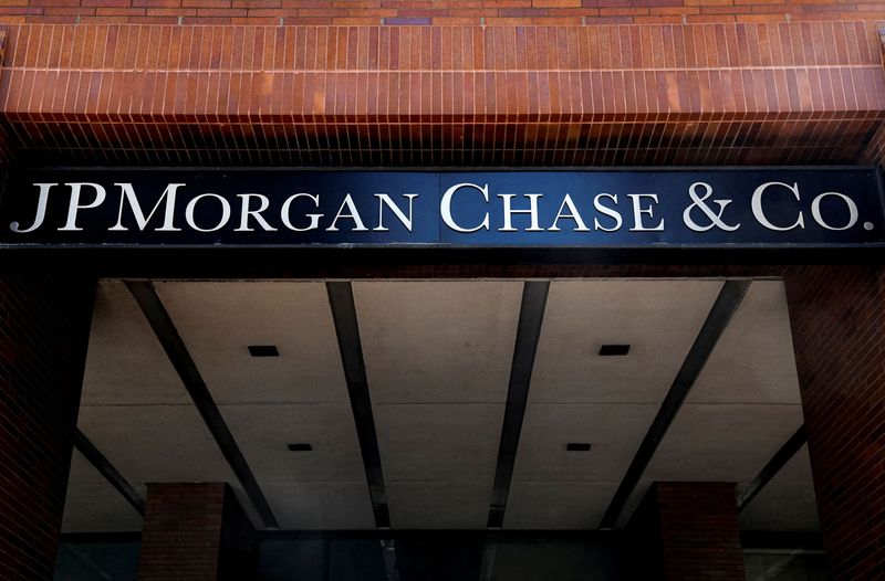 A sign outside JP Morgan Chase & Co. offices is