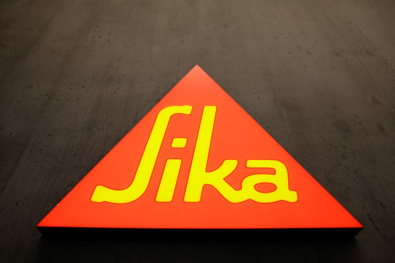 Logo of Swiss chemicals group Sika is seen inside the