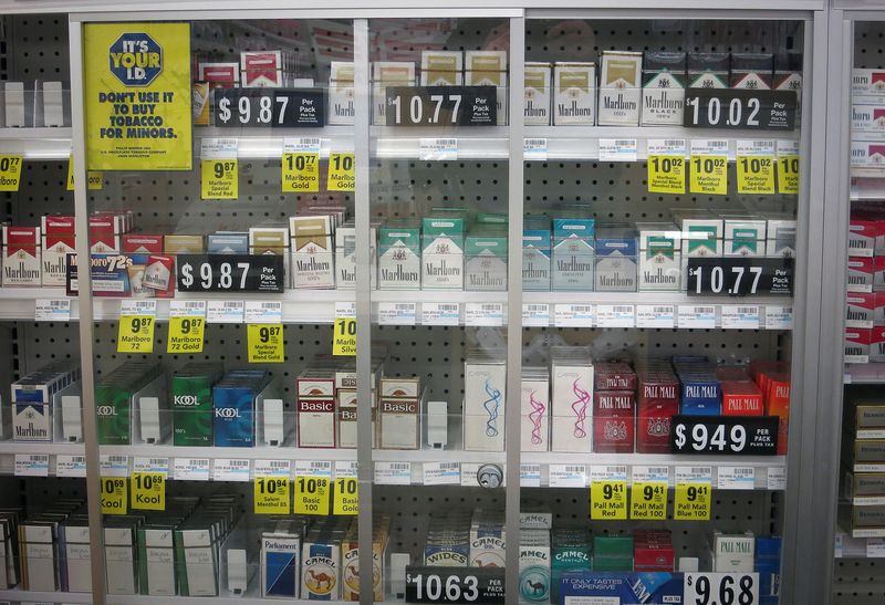 Shelves full of cigarettes are pictured at a CVS store