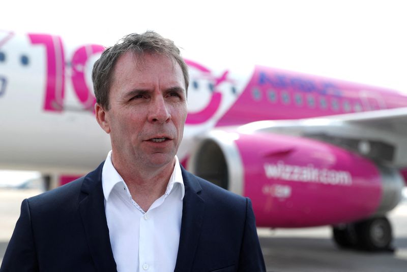 CEO of Wizz Air, Jozsef Varadi speaks during the unveiling