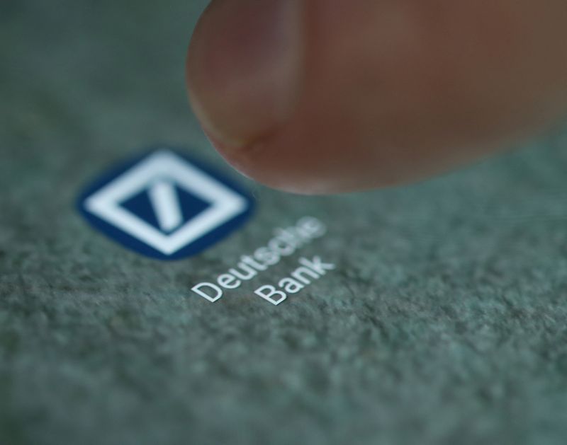 The Deutsche Bank app logo is seen on a smartphone