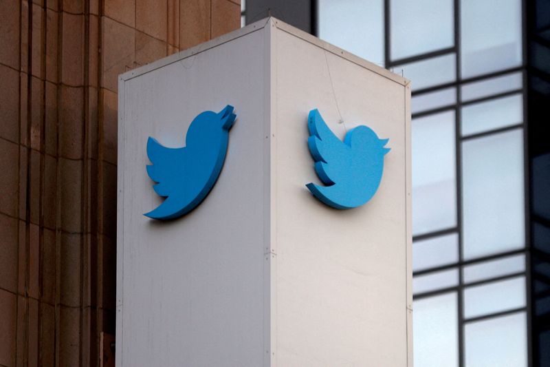 FILE PHOTO: A Twitter logo is seen outside the company