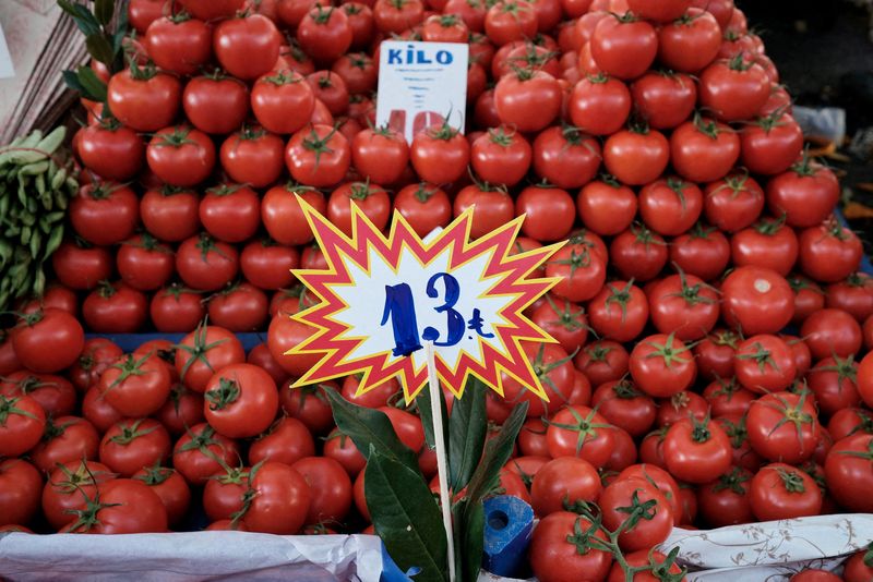 FILE PHOTO: A price tag for tomatoes is pictured at