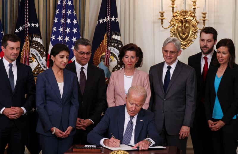 U.S. President Biden signs executive order on U.S. economy at