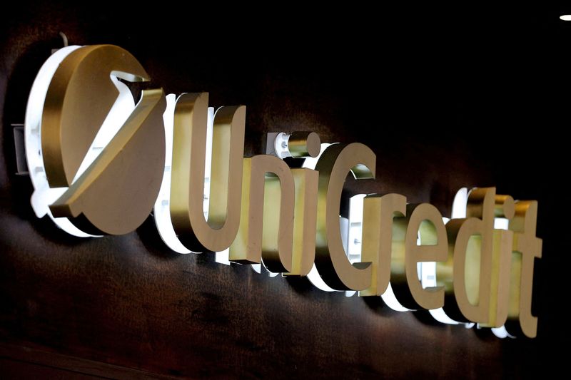 FILE PHOTO: UniCredit bank logo is seen in the old