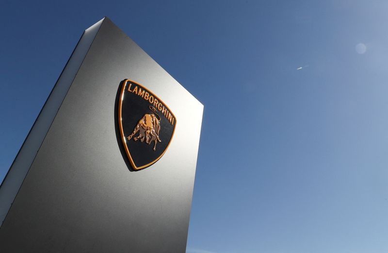 FILE PHOTO: A logo of Lamborghini is seen outside a