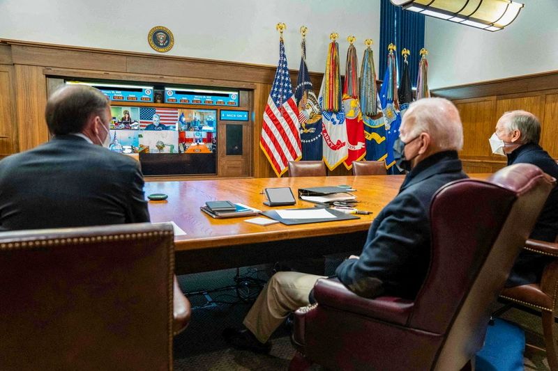 U.S. President Joe Biden holds a meeting with his national