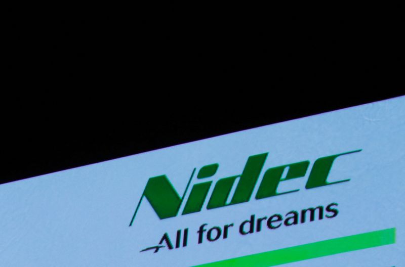 Nidec Corp’s logo is pictured at an earnings results news