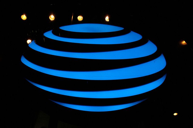FILE PHOTO: The AT&T logo is seen in a store