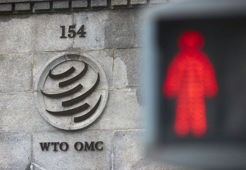 FILE PHOTO: A logo is pictured on the WTO in