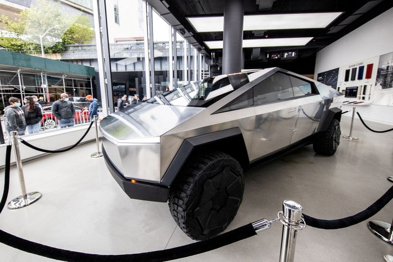 FILE PHOTO: Tesla’s Cybertruck is displayed at Manhattan’s Meatpacking District