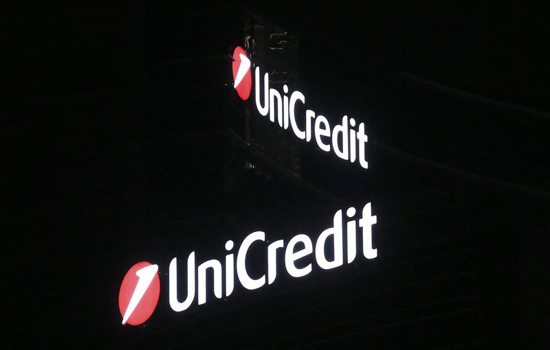 A logo of UniCredit is seen in downtown Milan