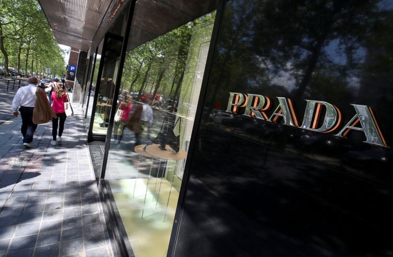A logo of luxury goods company Prada is seen at