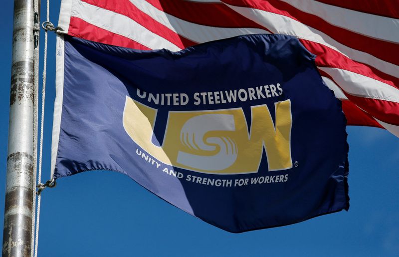 United Steelworkers flag flies outside the Local 1299 union hall