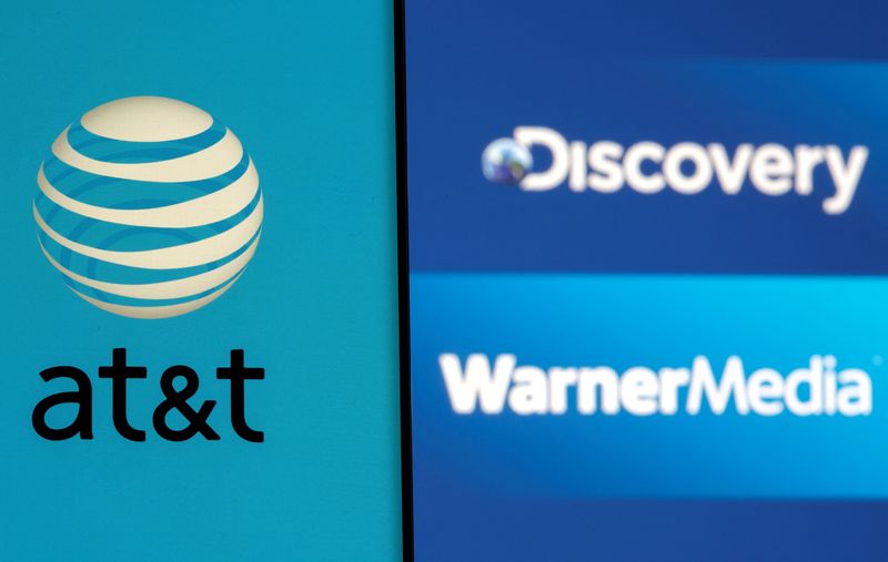 AT&T logo with Discovery and Warner Media logos