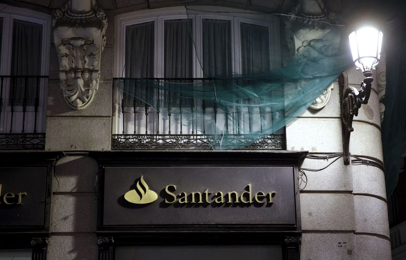 A Santander logo can be seen on a branch in