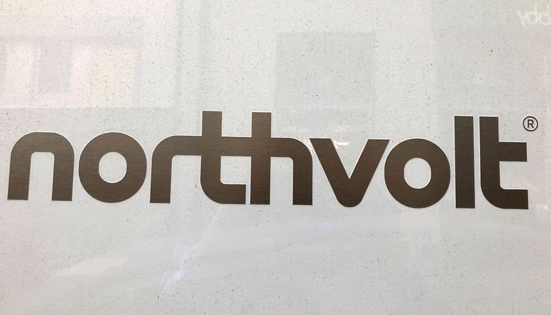 FILE PHOTO: Northvolt logo is pictured in the Northvolt office