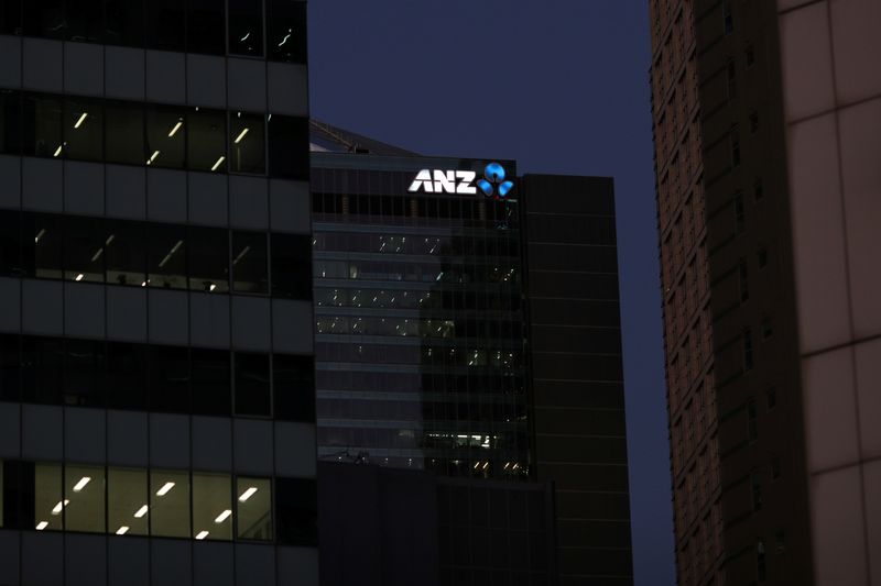Office buildings and the ANZ logo are seen in Sydney