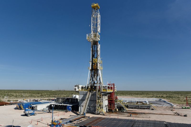 FILE PHOTO: A drilling rig on a lease owned by