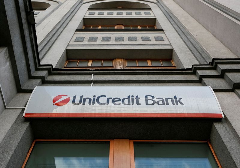 FILE PHOTO: A UniCredit sign at one of the bank’s