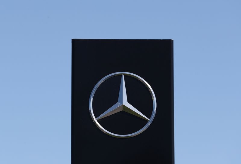A logo of Mercedes-Benz is seen outside a Mercedes-Benz car