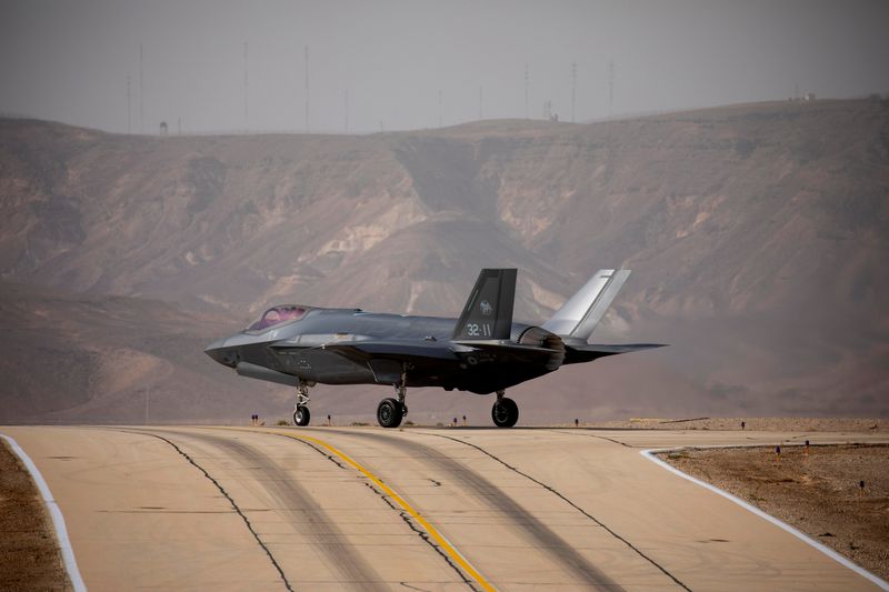 An Italian F35 aircraft is seen on the runway during