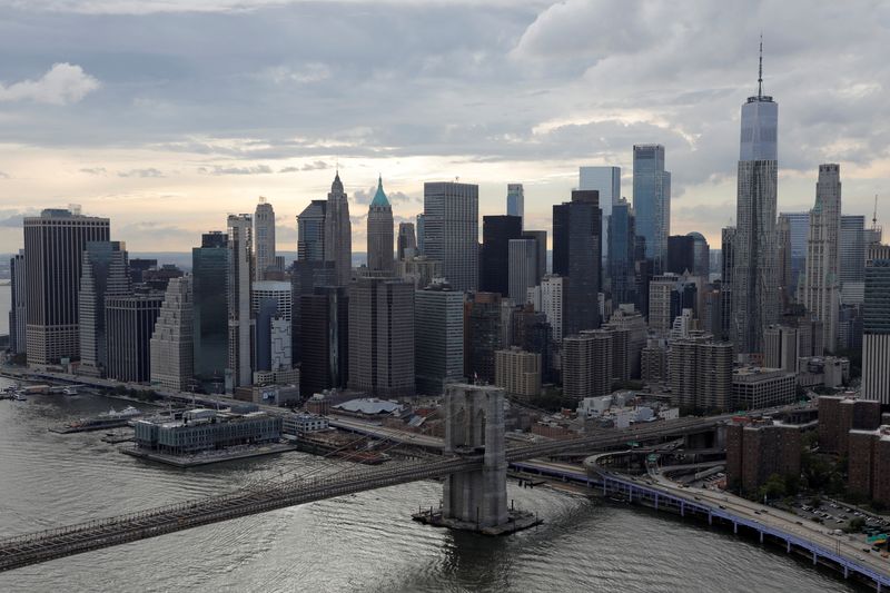 FILE PHOTO: Downtown Manhattan’s skyline is seen in New York