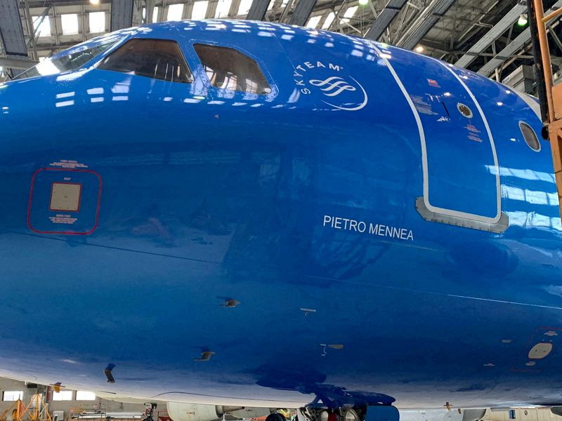 FILE PHOTO: The new blue livery of the ITA’s planes