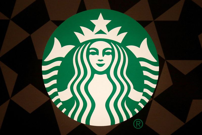 FILE PHOTO: A Starbucks logo is pictured on the door