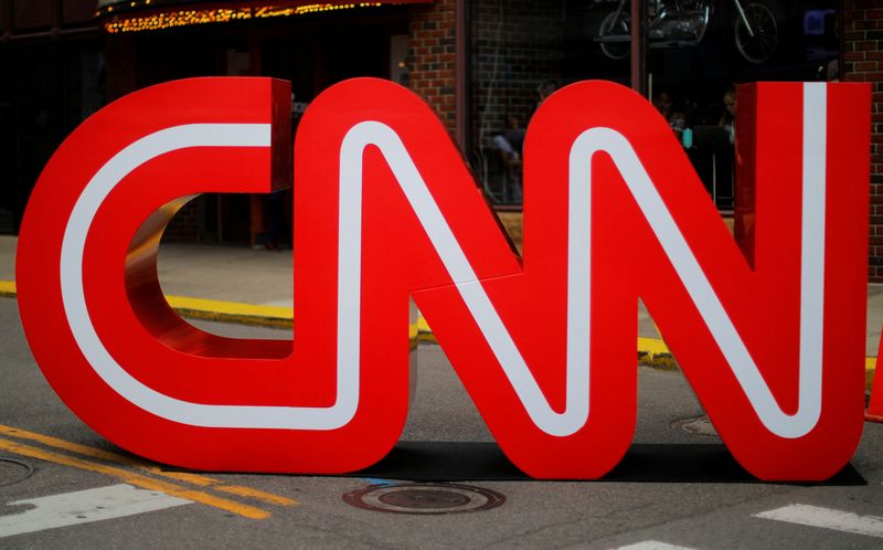 FILE PHOTO: The CNN logo stands outside the venue of