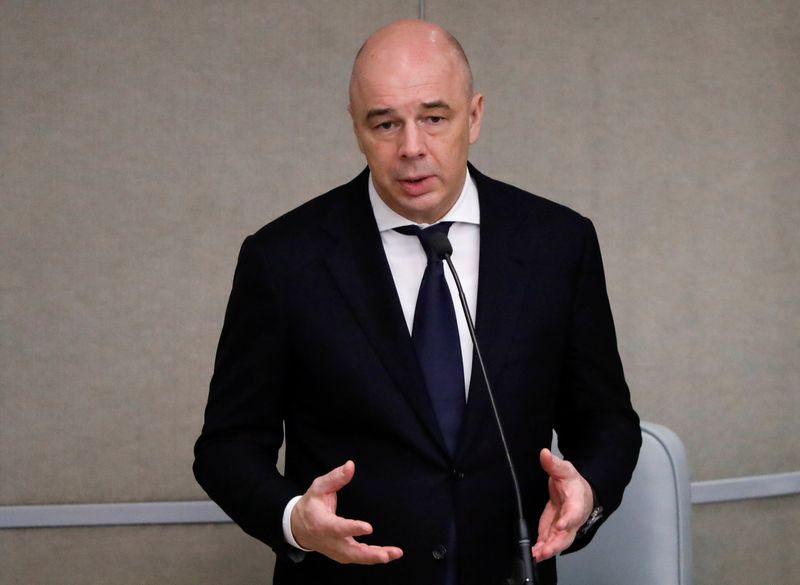 FILE PHOTO: Russian Finance Minister Siluanov delivers a speech during