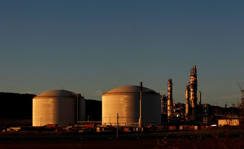 The Woodside gas plant is seen at sunset in Burrup