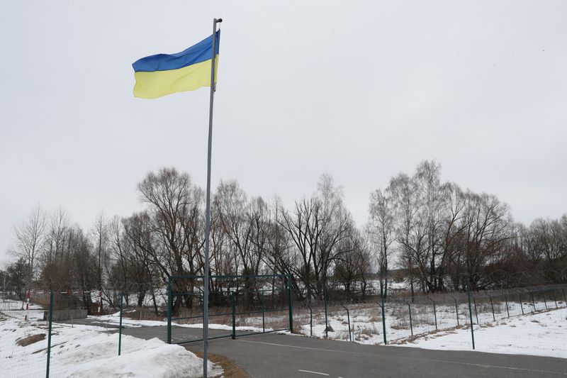 A view shows the Kliusy checkpoint on the border with