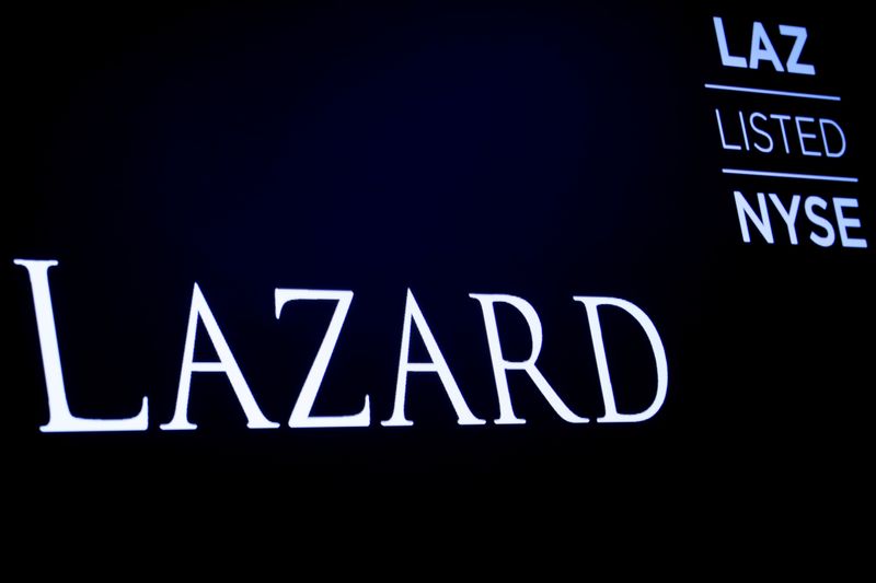 FILE PHOTO: The logo and trading information for Lazard Ltd