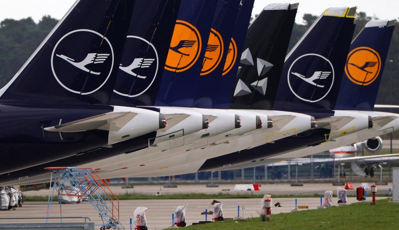 FILE PHOTO: Lufthansa airplanes are seen at the new Berlin-Brandenburg