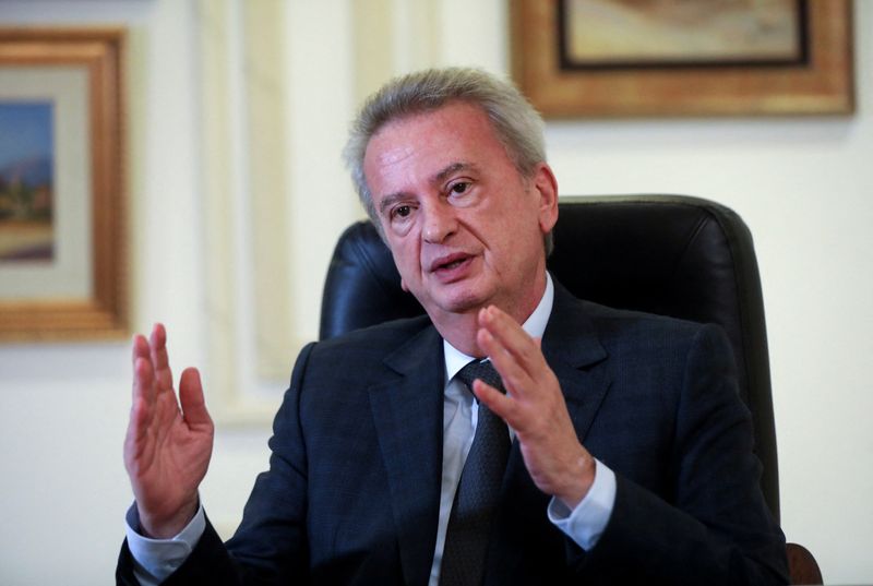 FILE PHOTO: Lebanon’s Central Bank Governor Riad Salameh speaks during