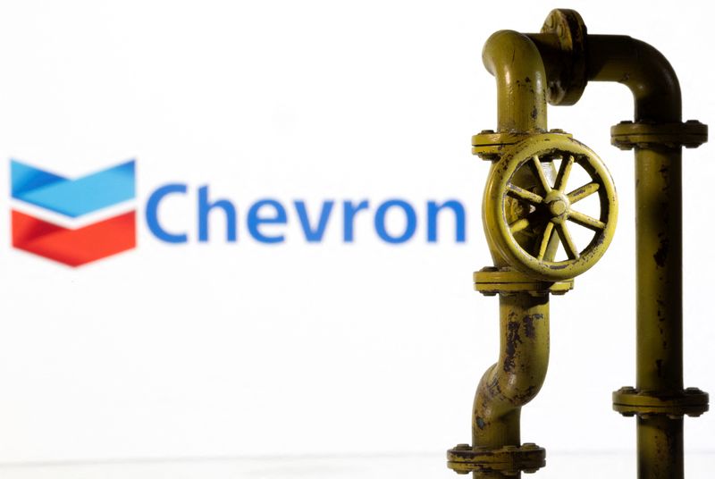 Illustration shows Chevron logo and natural gas pipeline