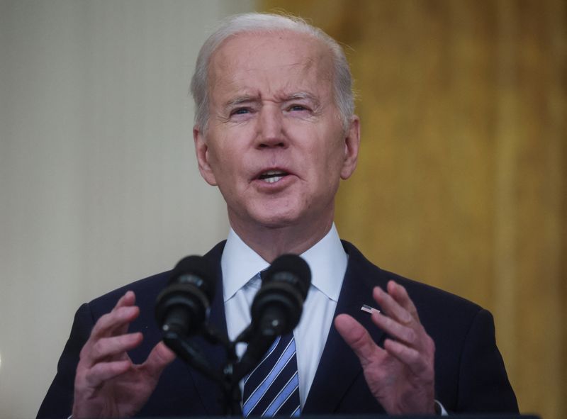 U.S. President Joe Biden speaks about Russia’s attack on Ukraine