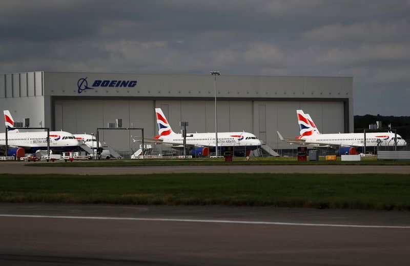 British Airways aircraft are parked at Gatwick Airport in Crawley